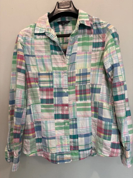 Brooks Brothers Plaid Button Down Shirt Pastel Green Blue Pink Madras Medium - Picture 4 of 14
